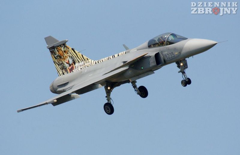 ląduje czeski tygrysi Gripen
